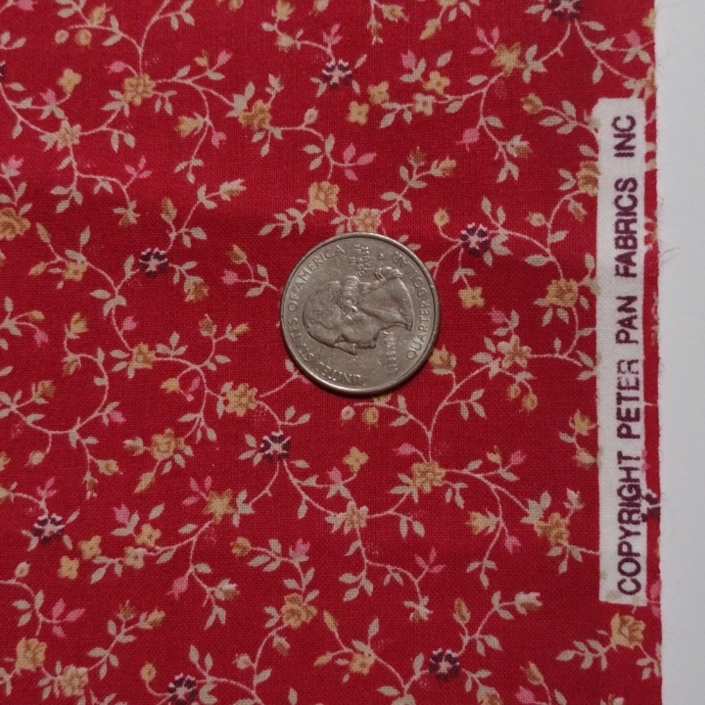 Vintage Small Floral Red Calico Cotton Peter Pan Fabrics 2 Yards x 44"